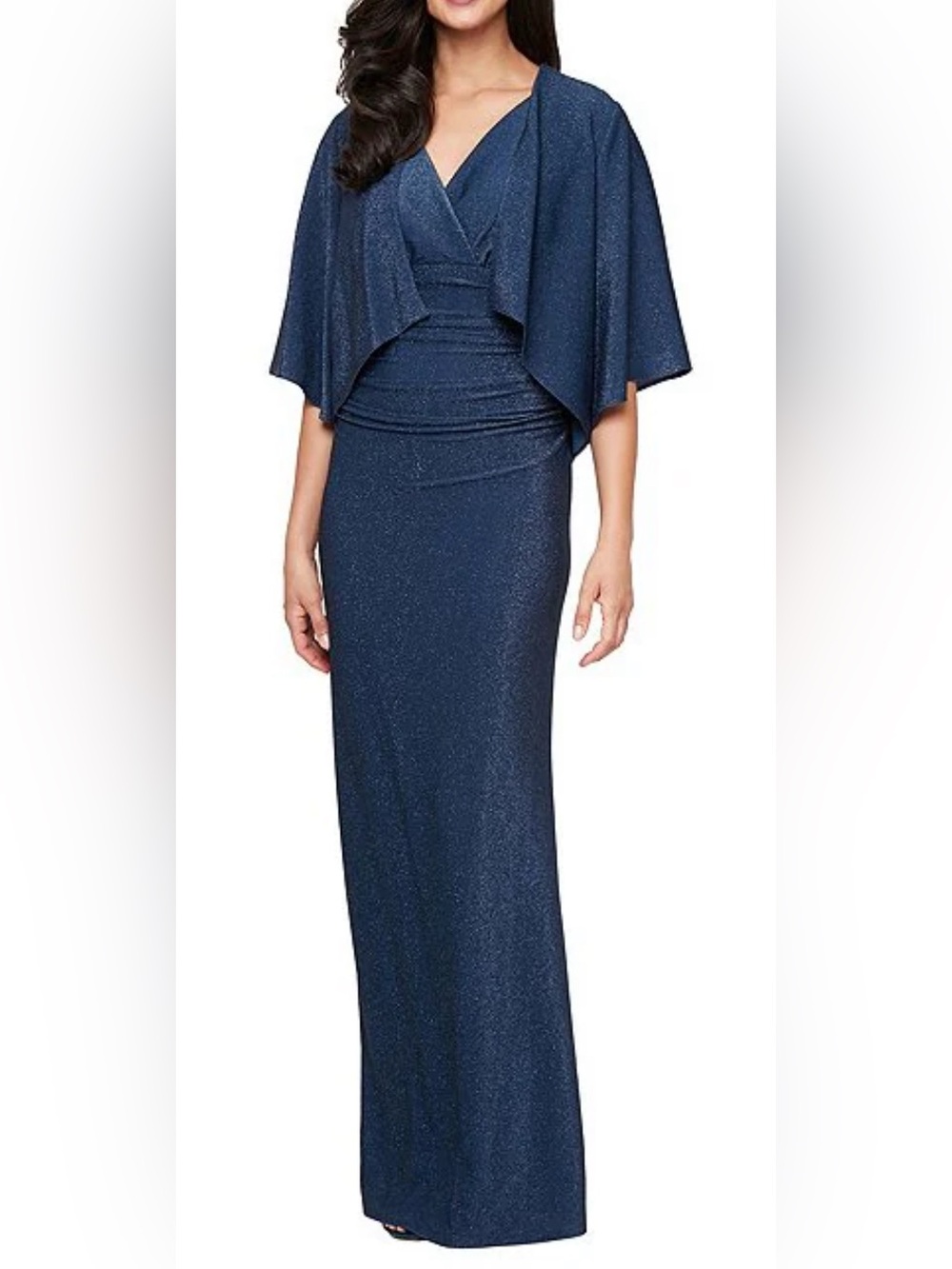 Ignite Evenings Navy Sparkle Maxi Dress with Capelet